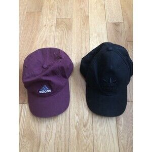 Lot Of 2 Adidas Caps One Size Adjustable Mens Golf Black and Red 3 striped brand